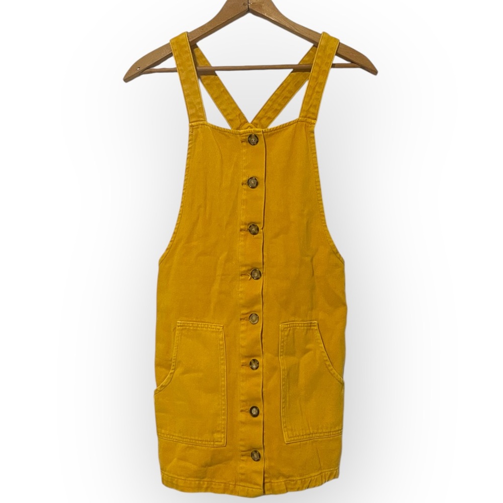 Newbury Kustom Button front cotton mini dress mustard yellow Y2K